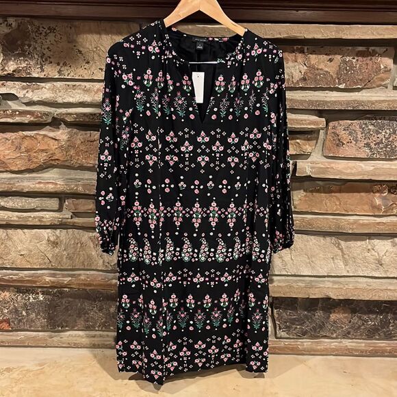 Ann Taylor Microfloral Black Linen Blend Midi Dress - Picture 1 of 9